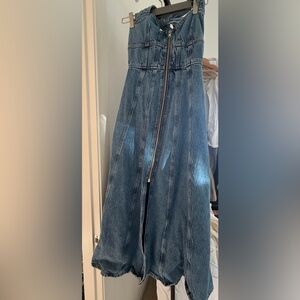 Reformation halter neck Denim Maxi Skirt with Front Zipper